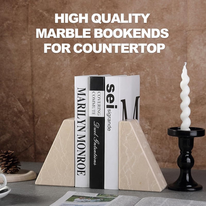 karibiber Marble Bookends for Heavy Books, Decorative Book Ends for Shelves, Durable and Heavy-Duty Stone Bookends for Hardback Book & CDS, Unique Book Stopper & Holder, New Jura Beige-Vein, Set of 2 - Image 4